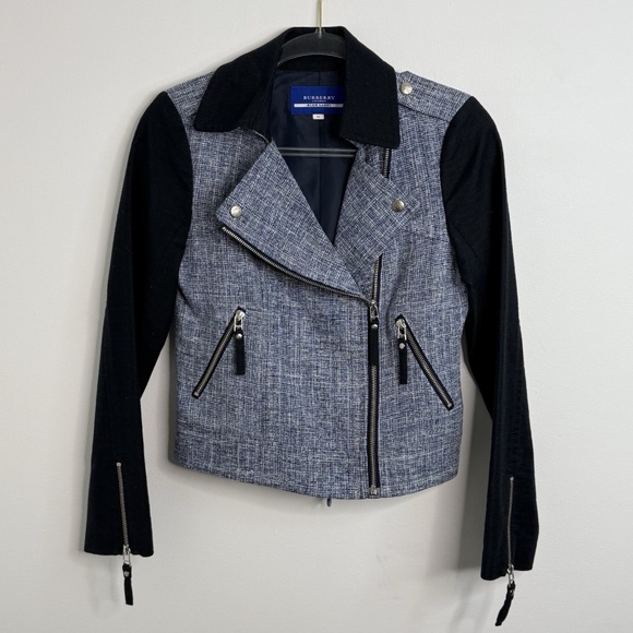 Burberry Blue Label Moto Jacket Blue Navy Blue Women's Size 38 US 6 - Picture 4 of 14